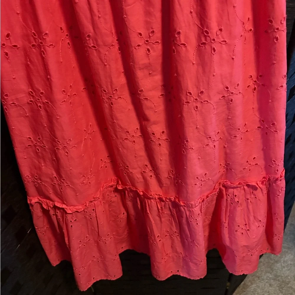 J. Crew Vibrant Coral Eyelet Midi Dress